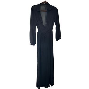 Fashion Nova Sheer Plunge Wide Leg Jumpsuit - Black - Size Medium